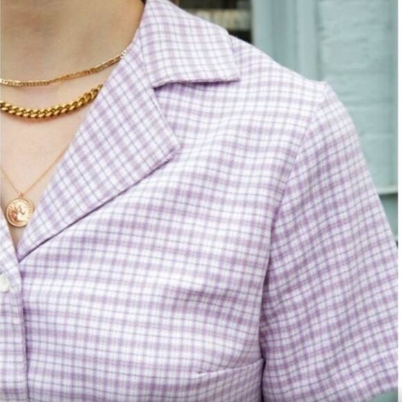 John Galt Size XS Brandy Melville Vivian Top Purple Plaid Preppy Collared Crop - Picture 11 of 12
